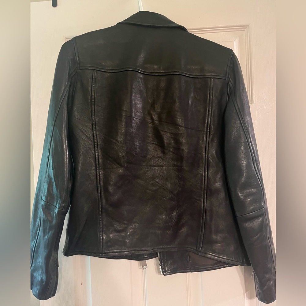 AllSaints Elva Leather Biker Jacket Size 6 Black - Picture 3 of 6